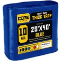 Core Tarps 40 ft L x 0.5 mm H x 25 ft W Heavy Duty 10 Mil Tarp, Blue, Polyethylene CT-605-25X40